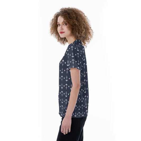 Anchors & Mouse Ears - Women's Short Sleeve V-Neck T-Shirt