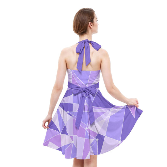 Geometric Purple Wall - Women's Halter Vintage Pocket Dress