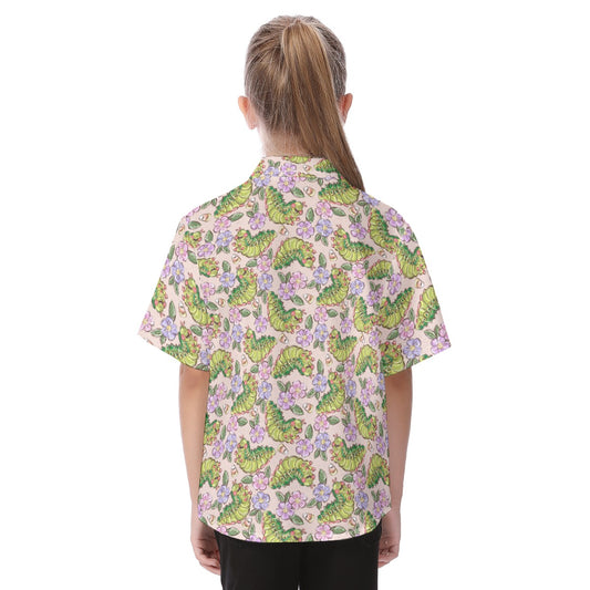 Cheerful Caterpillar Garden - Kid's Hawaiian Button Up Shirt