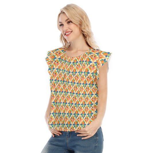 Retro Citrus Play - Women’s Flutter Sleeve Top