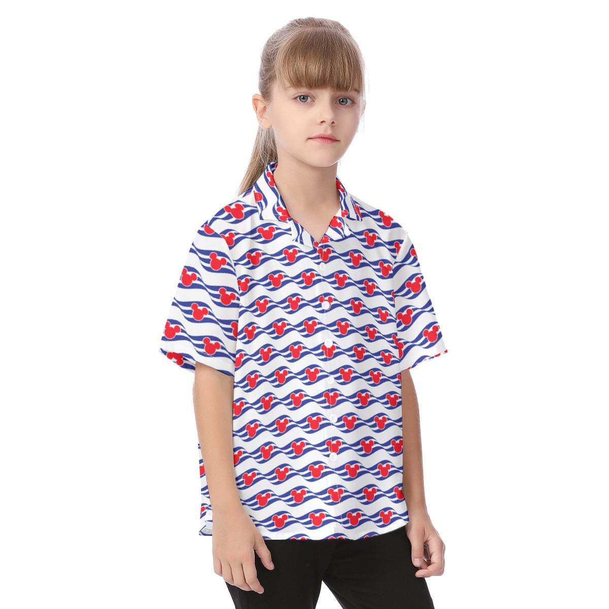 Nautical Cruise Logo Print - Kid's Hawaiian Button Up Shirt