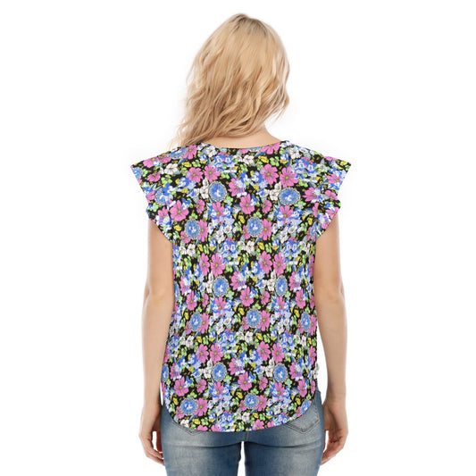 Garden Whimsy - Vintage Mouse Romance - Women’s Flutter Sleeve Top