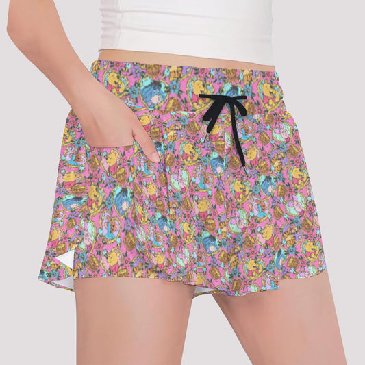Tattoo Hearts Woodland Friendsends - Girls’ Flowy Pocket Shorts