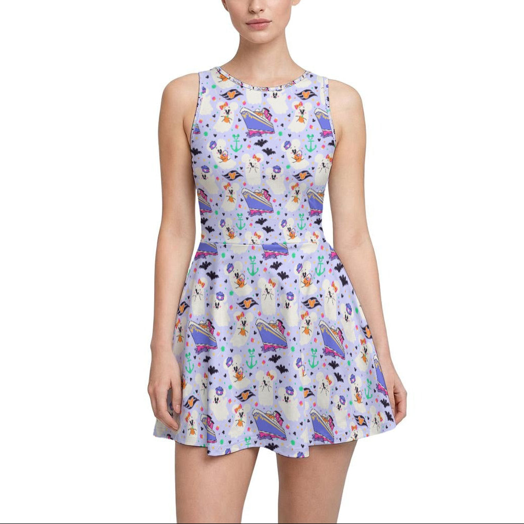 Spooky Sea Ghosts - Women’s Sleeveless Athletic Skater Dress with Built-In Shorts
