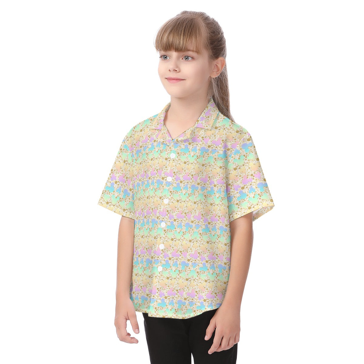 Gold Dot Rainbow Mouse Ears Castle - Kid's Hawaiian Button Up Shirt
