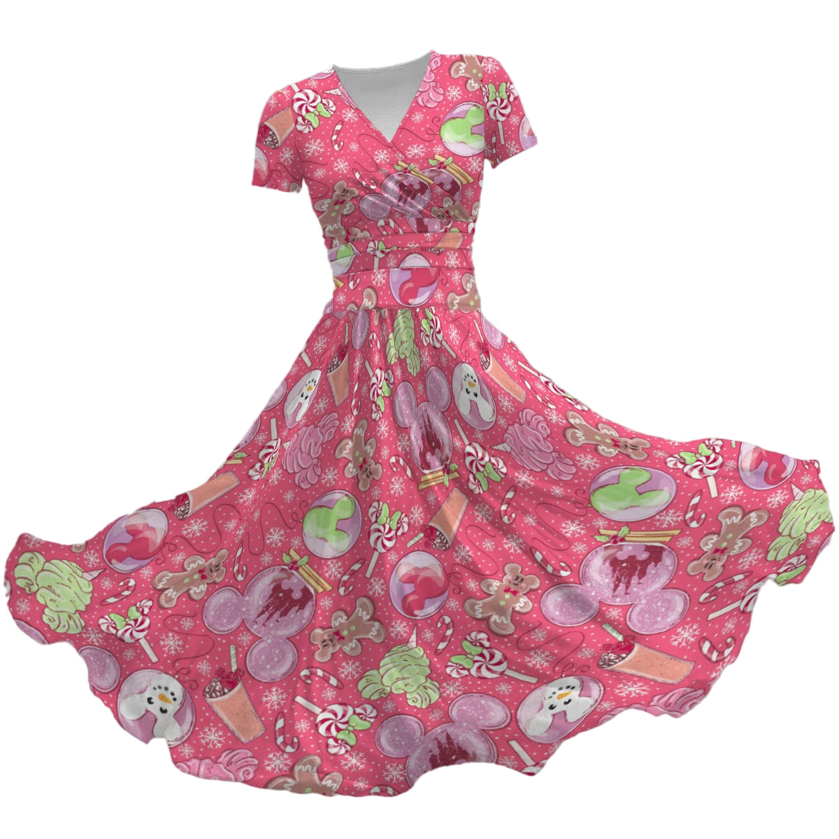 Winter Mouse Snacks & Balloons - Women's V-Neck Ruched Midi Dress
