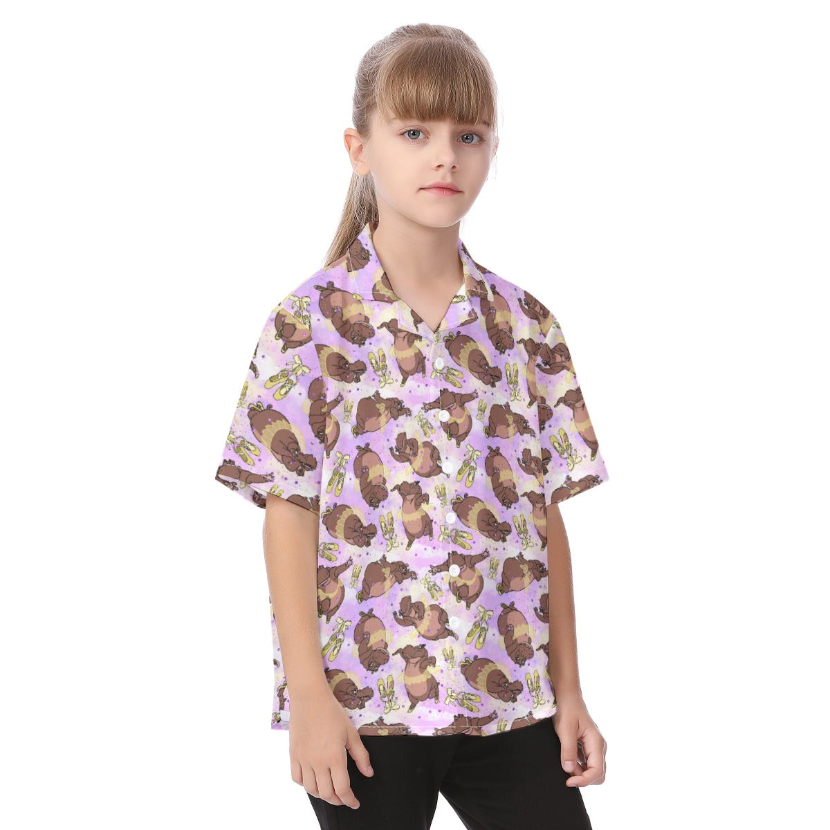Ballerina Hippos - Kid's Hawaiian Button Up Shirt