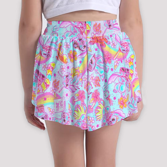 Neon Rainbow Mischief - Girls’ Flowy Pocket Shorts