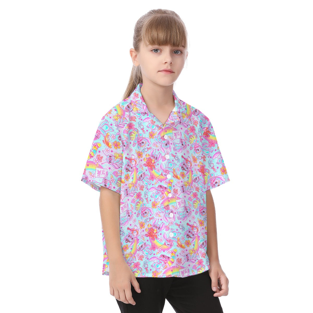 Neon Rainbow Mischief - Kid's Hawaiian Button Up Shirt