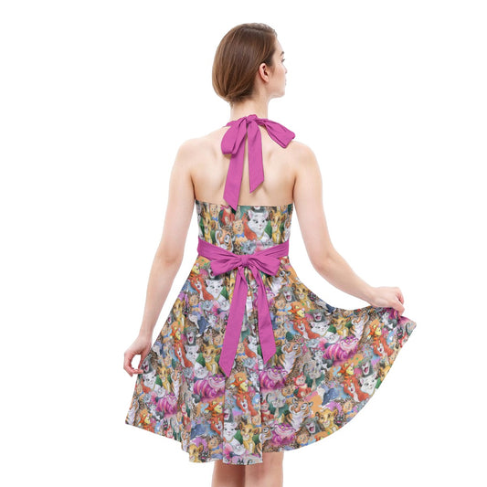 Whimsical Storybook Cats - Women's Halter Vintage Pocket Dress
