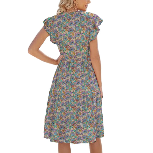 Tattoo Hearts Island Mischief - Women's Tiered Pocket Midi Dress