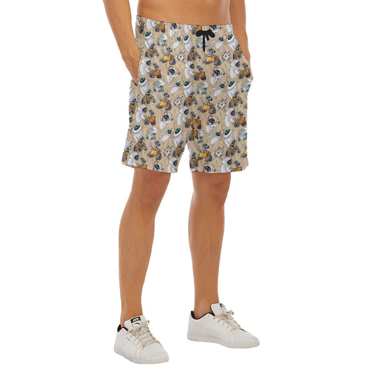 Robot Romance Sketched - Men’s Pocket Beach Shorts