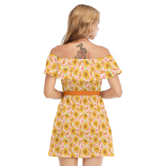 Sunflower Dreams - Women's Off-shoulder Ruffle Dress