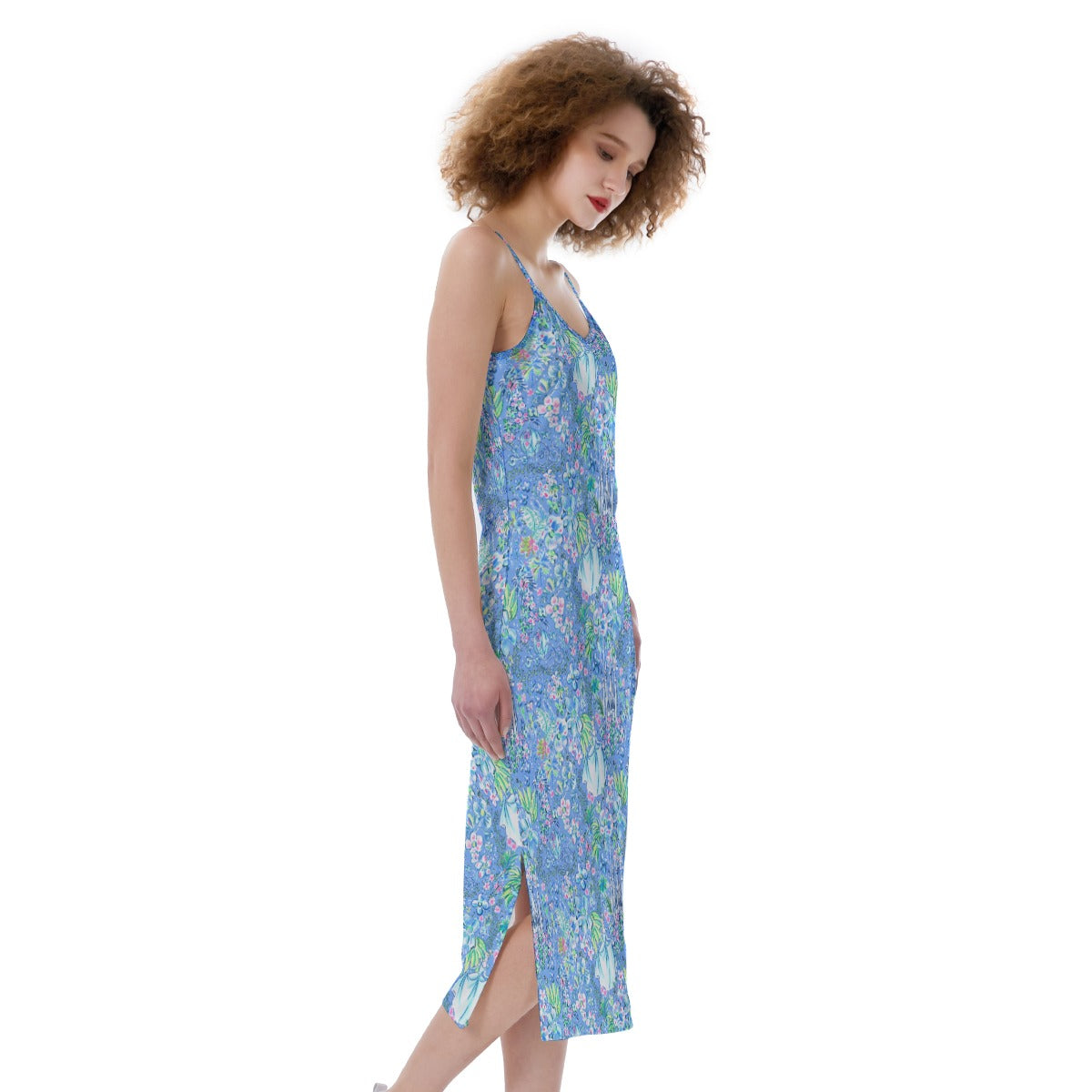 Bright Tropical Princess - Royal Beach Day - Women's Spaghetti Strap Midi Dress