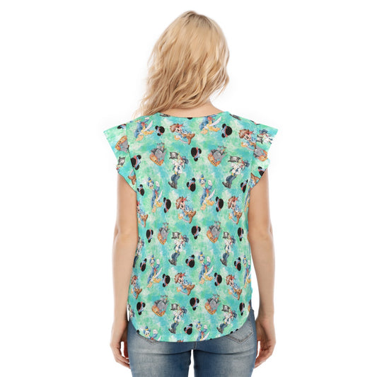 Pirate Crew Watercolor Adventure - Women’s Flutter Sleeve Top