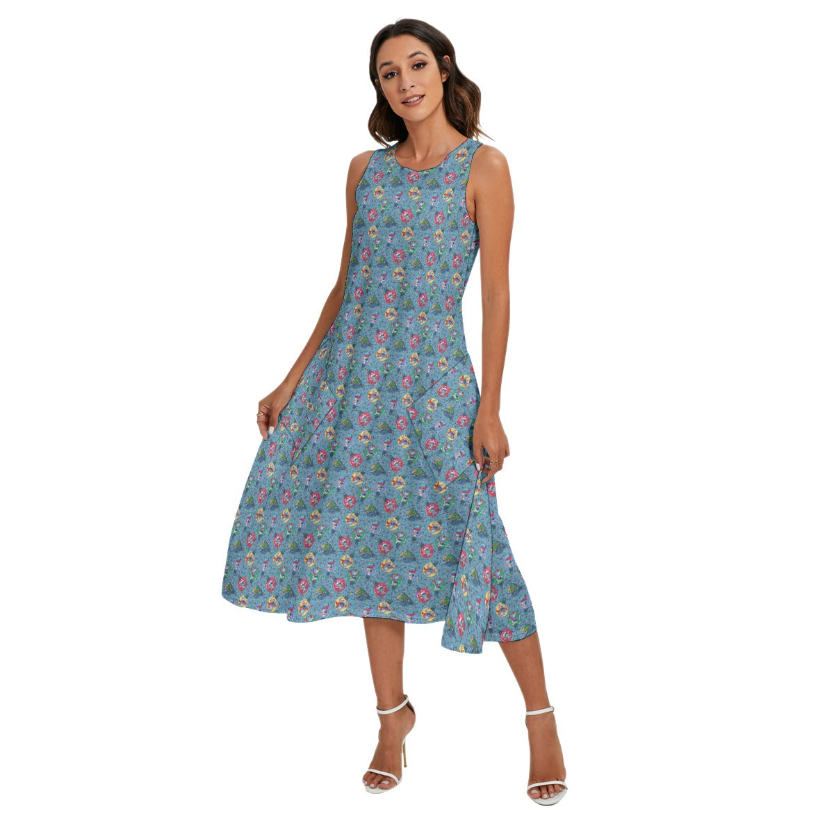Holiday Baubles with Mischievous Blue Alien - Women’s Diagonal Pocket Midi Dress