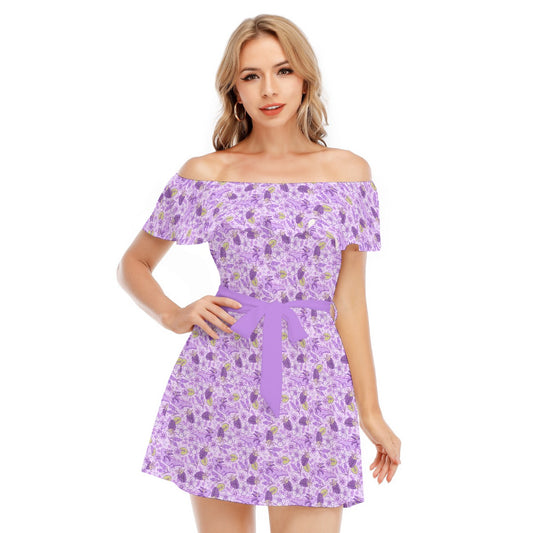 Fruitimals - Blackberry Axolotls - Women's Off-shoulder Ruffle Dress