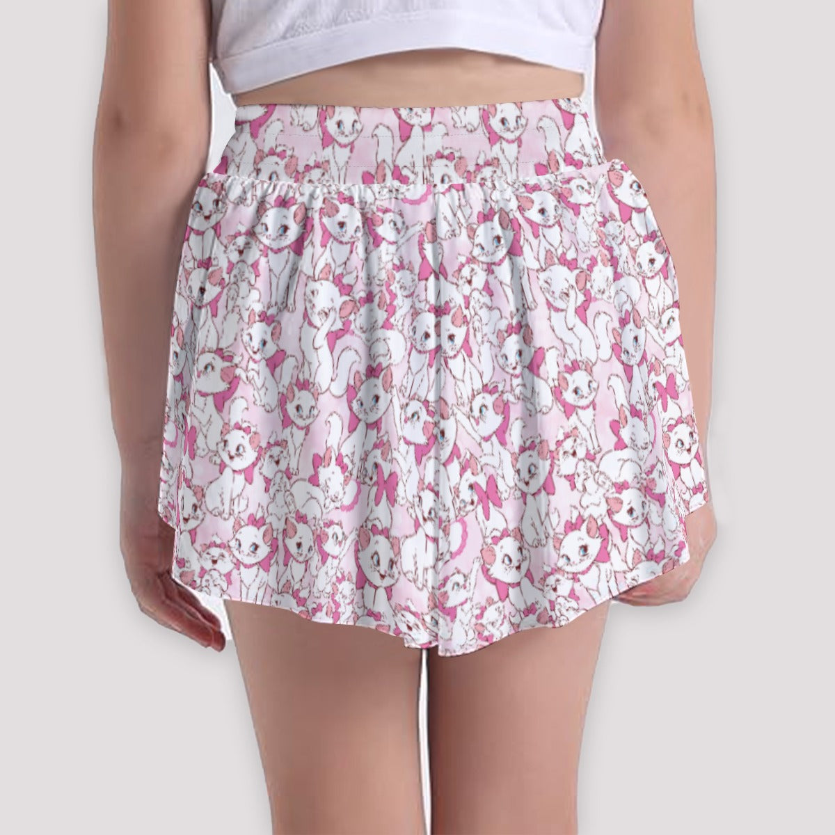 Sweet Kitten with Pink Bow - Girls’ Flowy Pocket Shorts