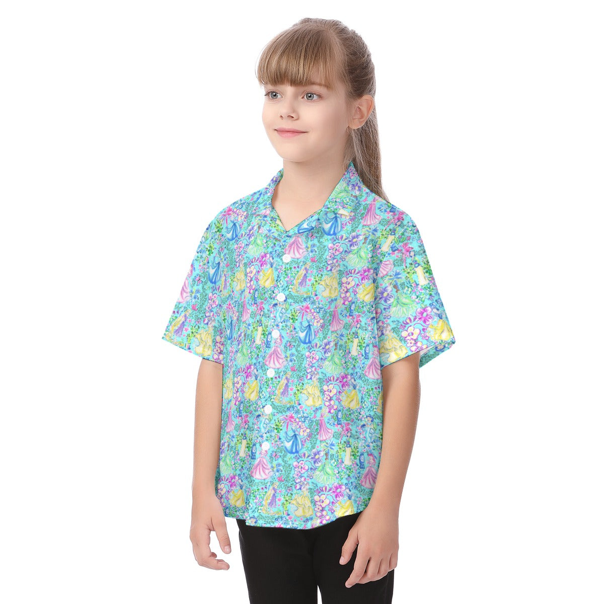 Bright Tropical Princess - Royal Garden Mashup - Kid's Hawaiian Button Up Shirt