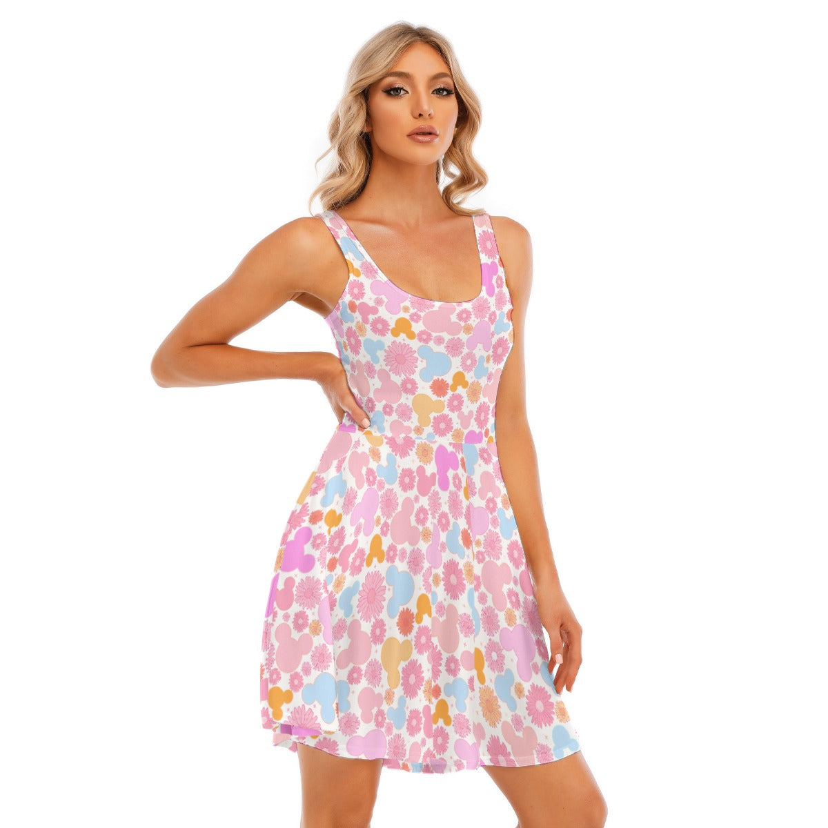 Retro Floral Mouse - Women's Sleeveless Pocket Skater Dress