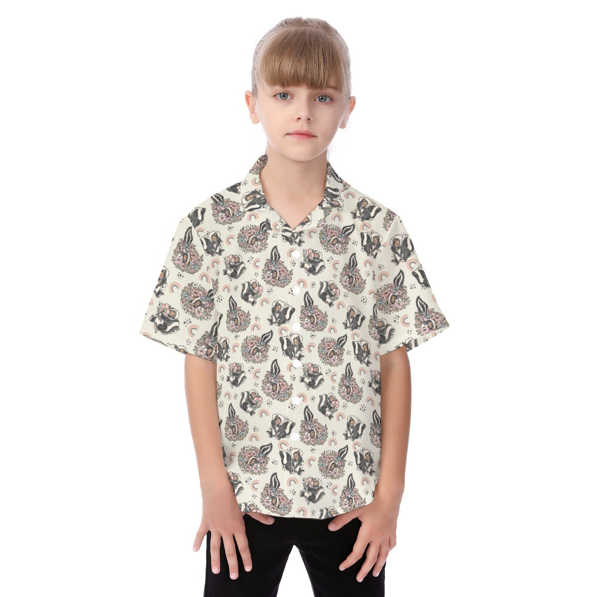 Bashful Blooming Skunk - Kid's Hawaiian Button Up Shirt