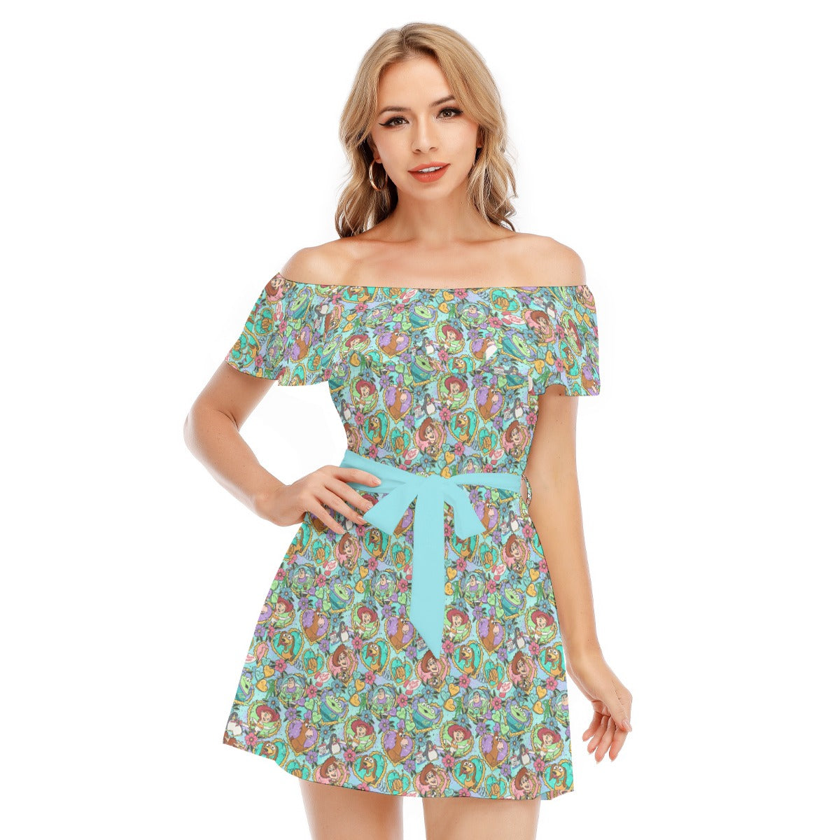 Tattoo Hearts Space Cowboys & Friends - Women's Off-shoulder Ruffle Dress