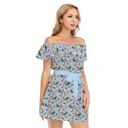 Very Merrytime Christmas Cruise - Women's Off-shoulder Ruffle Dress