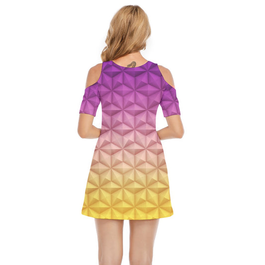 Geometric Spaceship Sphere - Women's Cold Shoulder Cotton Dress