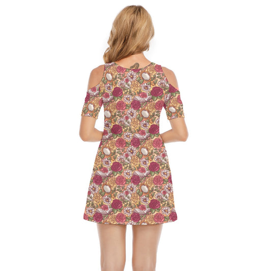 Fairytale Florals – Timeless Tale Blooms - Women's Cold Shoulder Cotton Dress