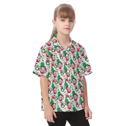 Santa Mouse with Sparkle - Kid's Hawaiian Button Up Shirt