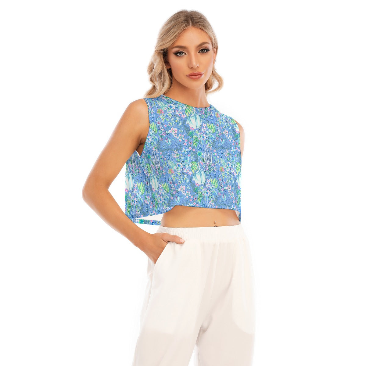 Bright Tropical Princess - Royal Beach Day - Women’s Sleeveless Cropped Tee