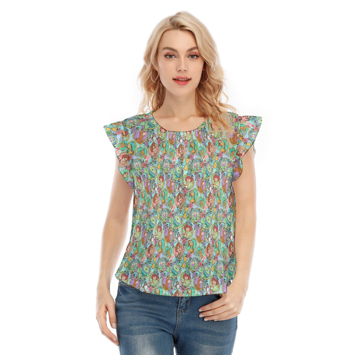 Tattoo Hearts Space Cowboys & Friends - Women’s Flutter Sleeve Top