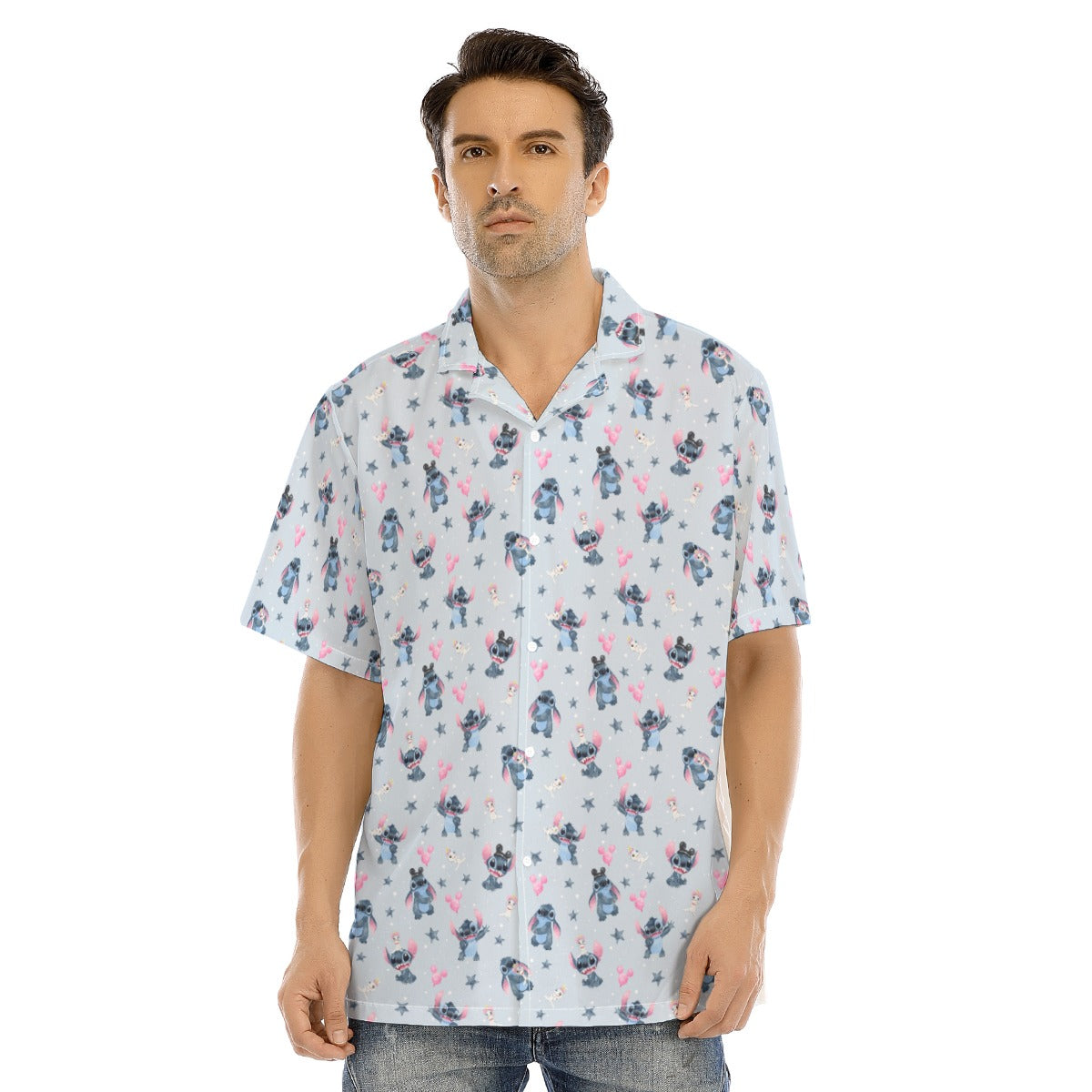 Happy Blue Alien - Men's Hawaiian Button Up Shirt