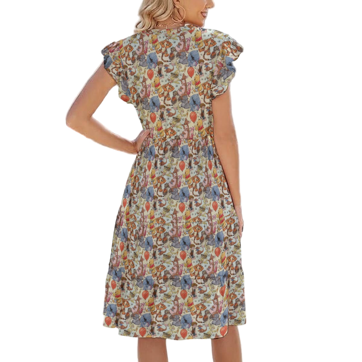 Woodland Friends Sketch - Women's Tiered Pocket Midi Dress