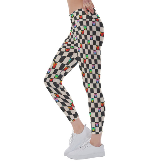 Rainbow Checker Mouse Ears - Women's Yoga Leggings