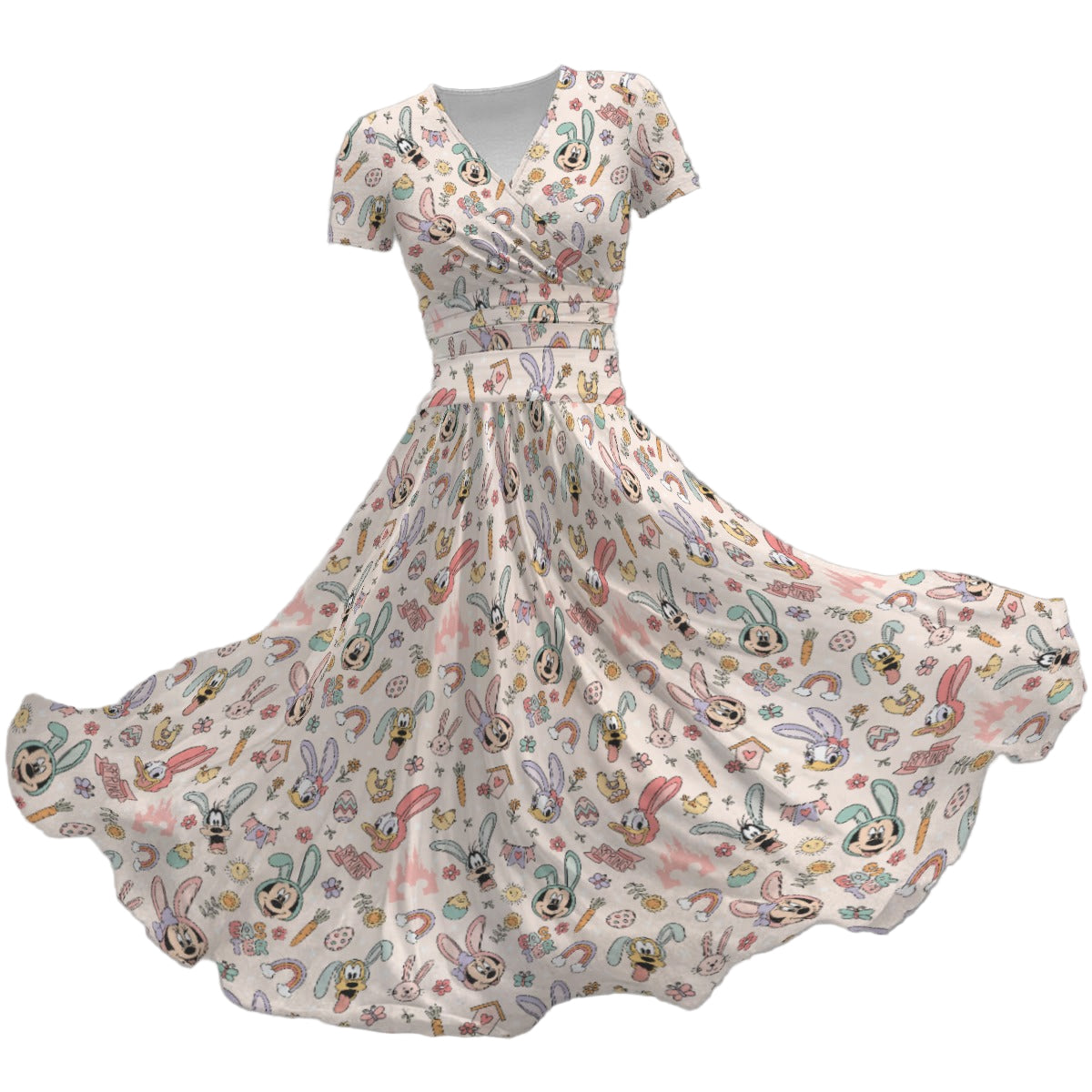 Springtime Friends Celebration - Women's V-Neck Ruched Midi Dress