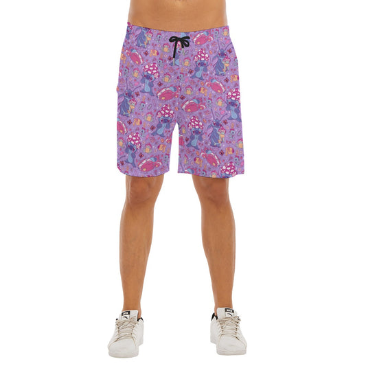Blue Alien Mushroom Mischief - Men’s Pocket Beach Shorts