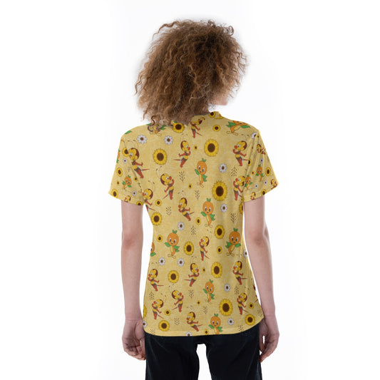 Cheerful Bee & Citrus Bird - Women's Short Sleeve V-Neck T-Shirt