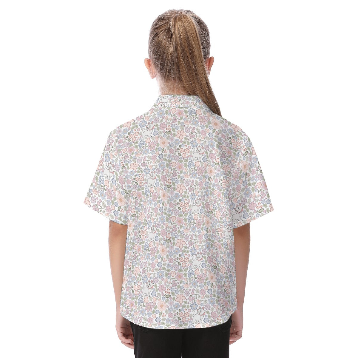 Springtime Kitten Garden Elegance - Kid's Hawaiian Button Up Shirt