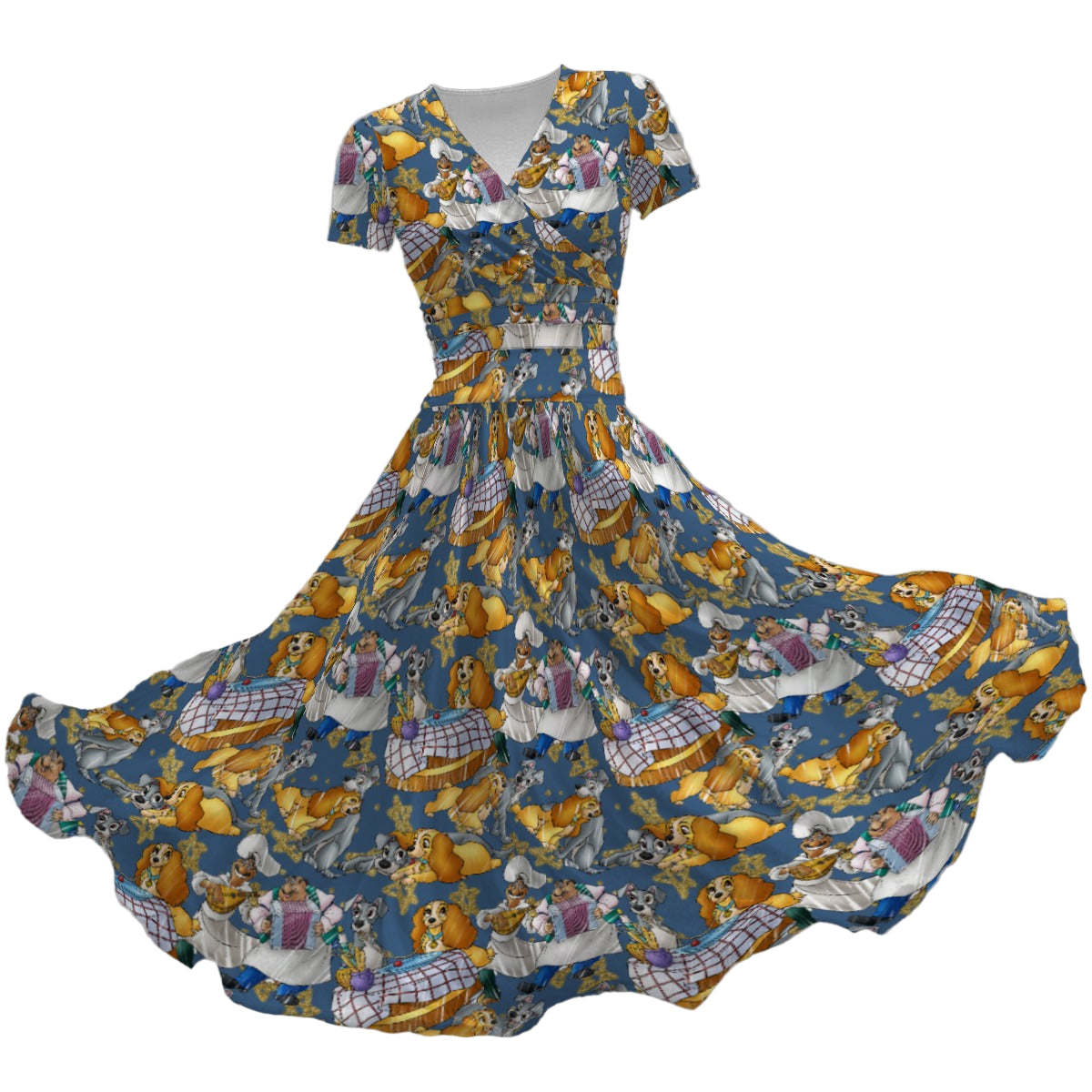 Puppy Love Sketch - Women's V-Neck Ruched Midi Dress