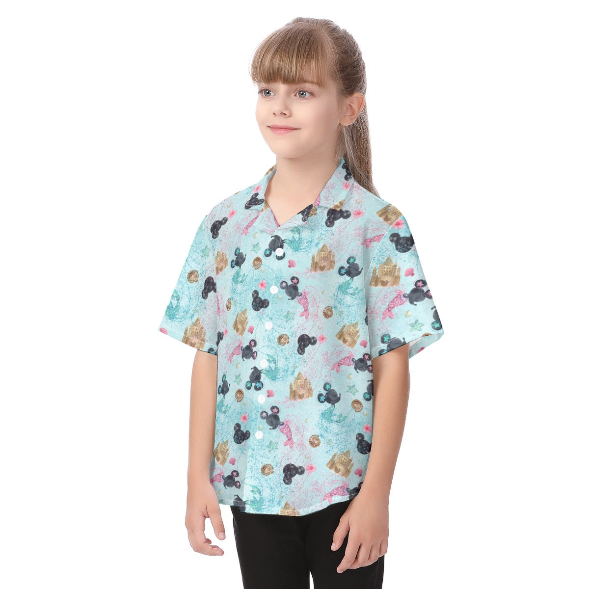 Watercolor Mermaid Mouse Ears - Kid's Hawaiian Button Up Shirt
