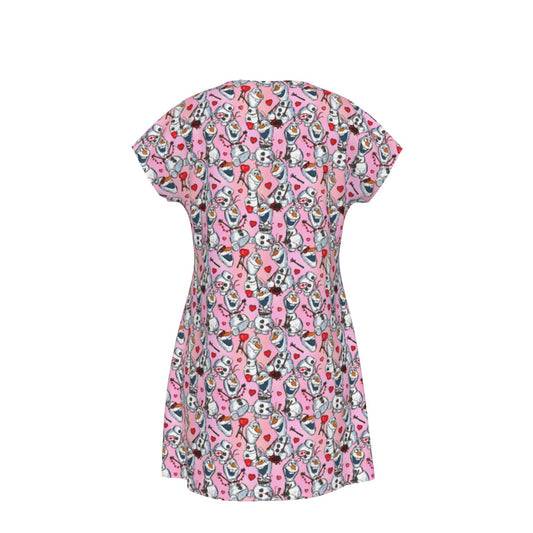 Sketched Snowman Valentine’s Day - Women's T-Shirt Dress