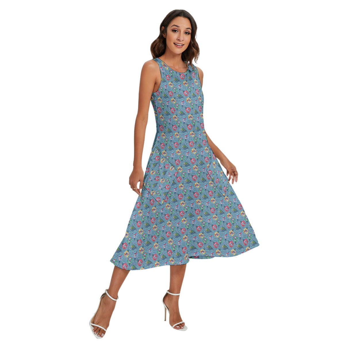 Holiday Baubles with Mischievous Blue Alien - Women’s Diagonal Pocket Midi Dress