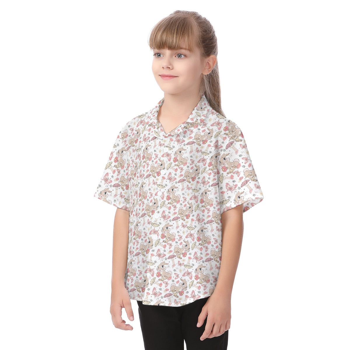 Woodland Bunny Cottagecore - Kid's Hawaiian Button Up Shirt
