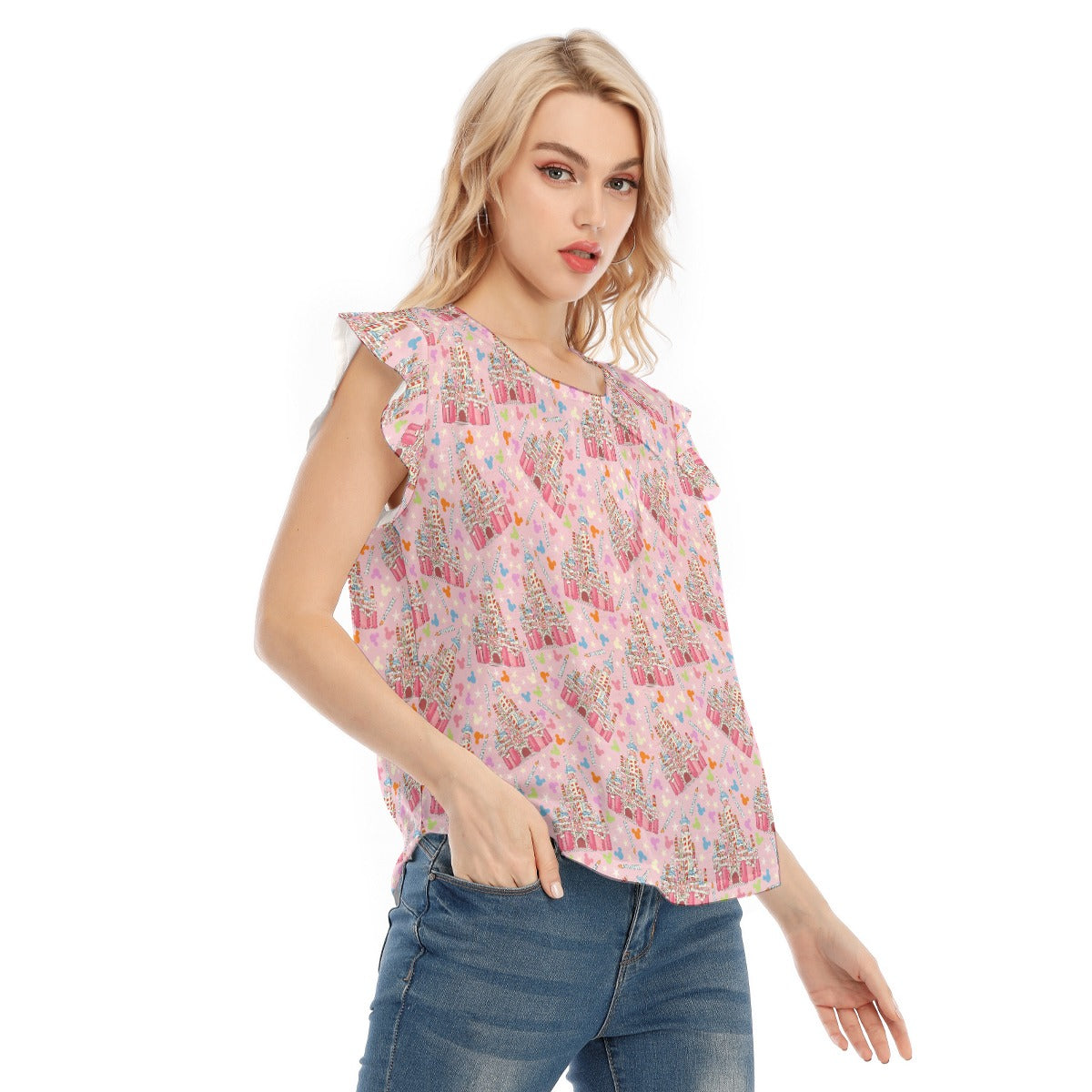 25th Birthday Cake Castle - Women’s Flutter Sleeve Top