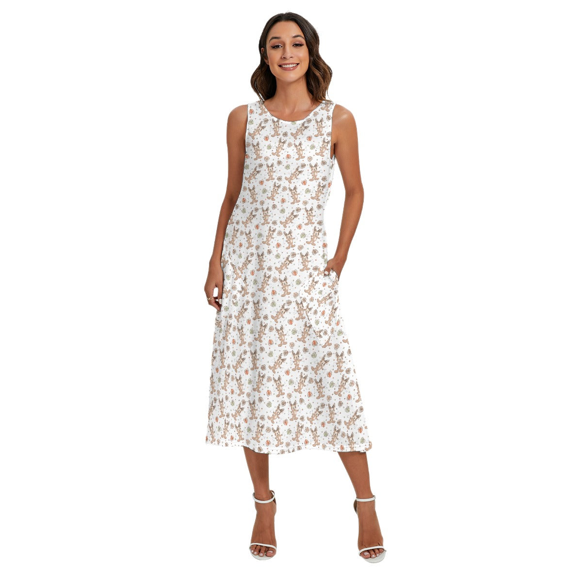 Reindeer Onesie Cheer - Women’s Diagonal Pocket Midi Dress