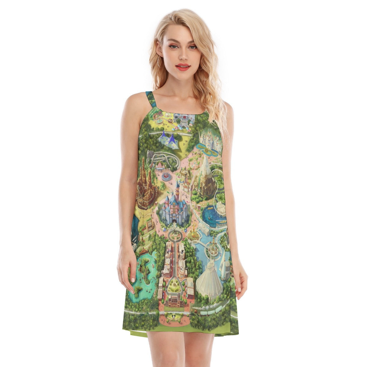 Colorful Theme Park Map - Women’s Adjustable Sundress