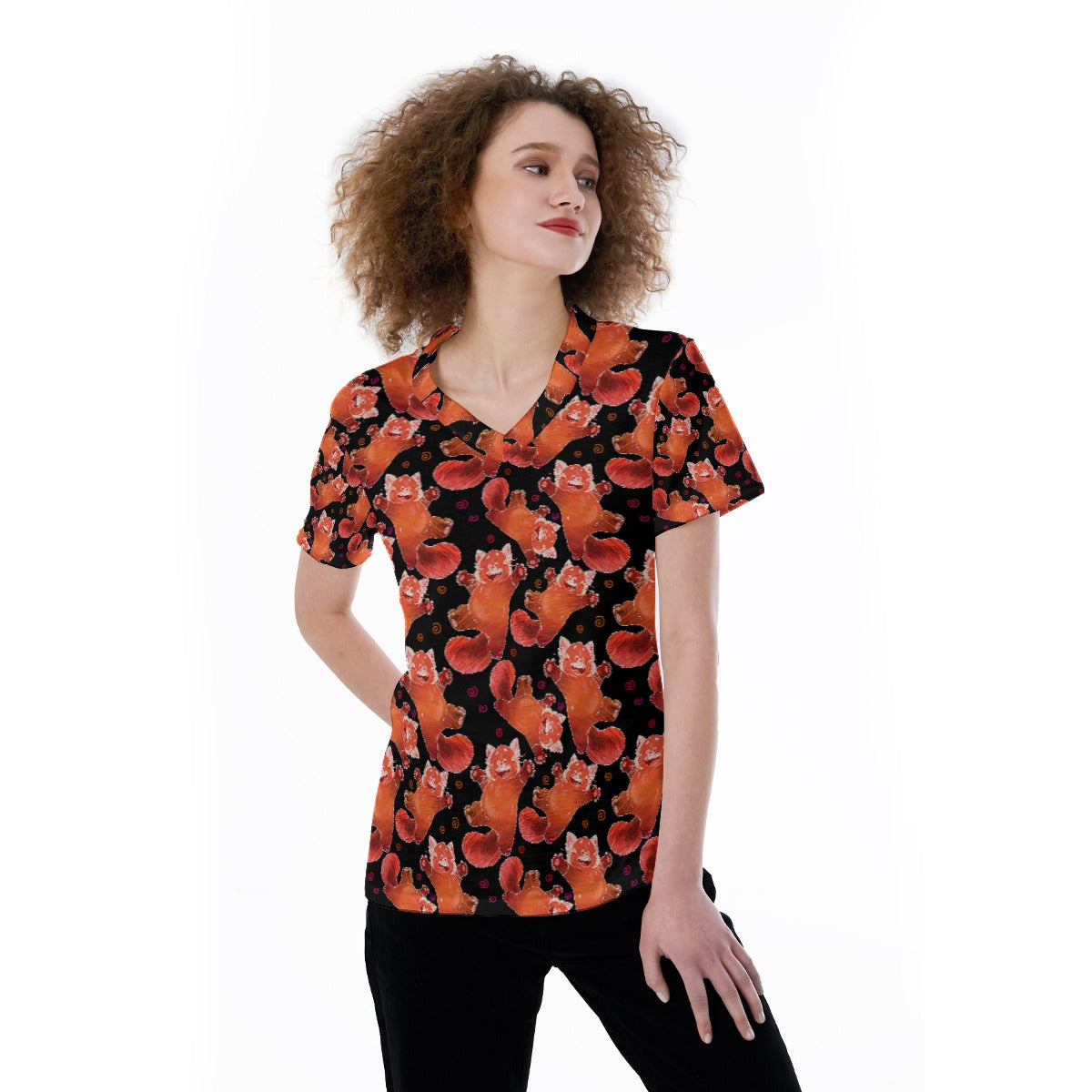Scribbly Red Panda - Women's Short Sleeve V-Neck T-Shirt