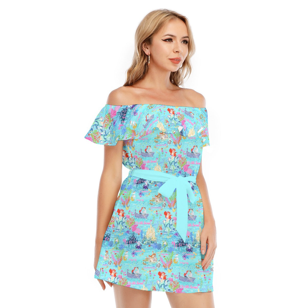 Ocean Wonderland Dreams - Women's Off-shoulder Ruffle Dress