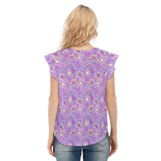 Fairytale Florals – Radiant Sunlight - Women’s Flutter Sleeve Top